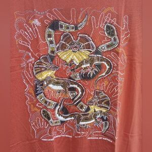 NWT DANNY EASTWOOD Original Aboriginal 3 Lizards & 2 Snakes Orange T-Shirt XXL